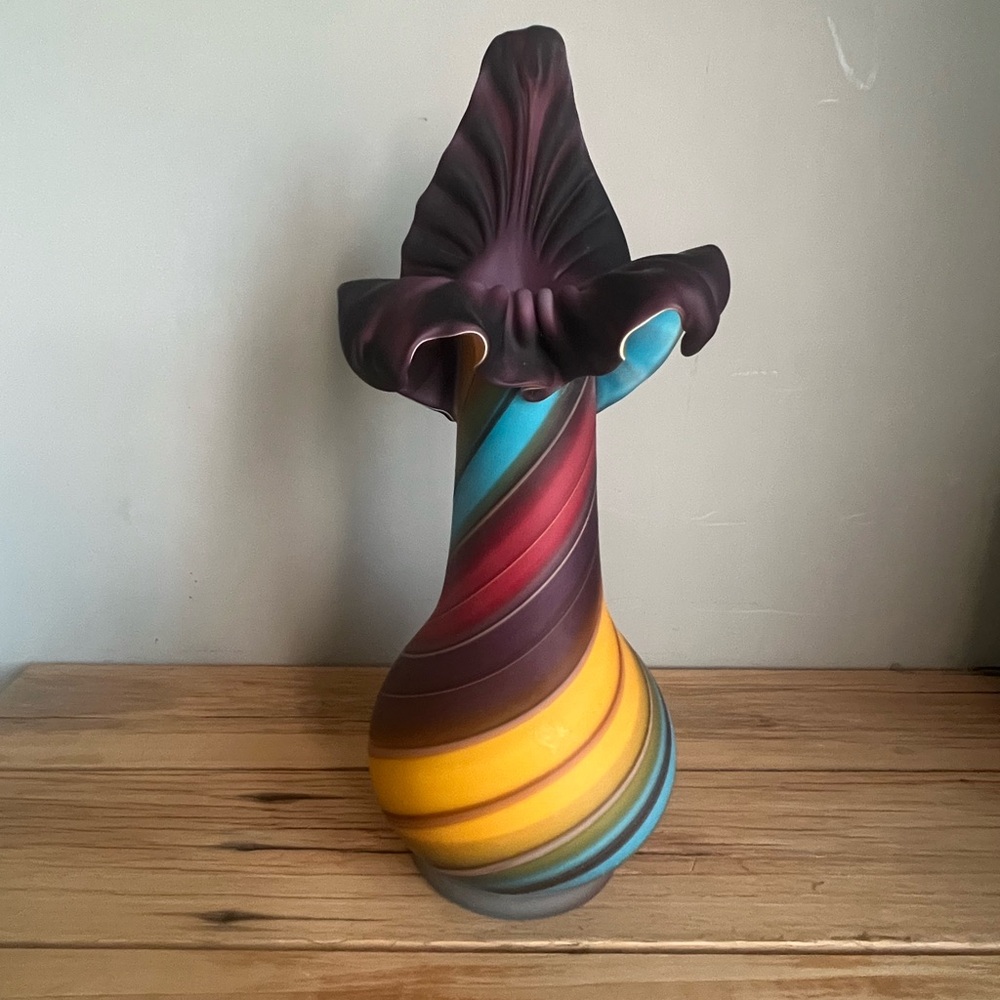 Vintage ESSIE ZAREH Large Satin Studio Art Glass Baigan Vase signed